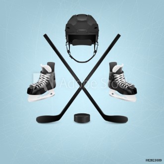 Picture of Ice hockey helmet puck sticks and skates
